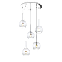 Lampadario Contemporaneo Future Metallo Cromo Vetro Trasparente 5 Luci E27