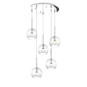 Lampadario Contemporaneo Future Metallo Cromo Vetro Trasparente 5 Luci E27