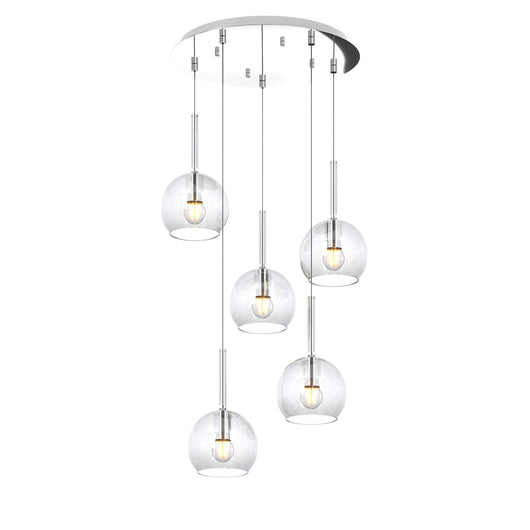 Lampadario Contemporaneo Future Metallo Cromo Vetro Trasparente 5 Luci E27