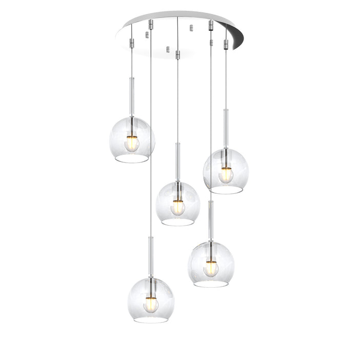 Lampadario Contemporaneo Future Metallo Cromo Vetro Trasparente 5 Luci E27