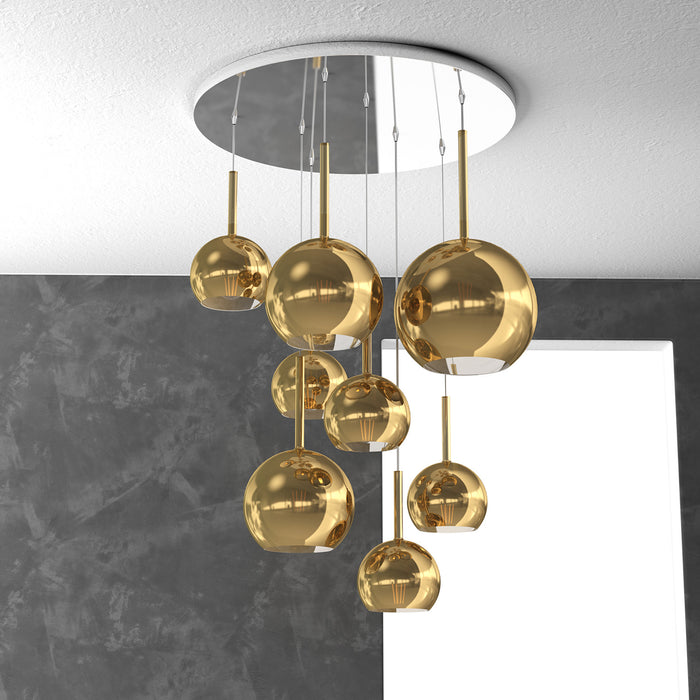 Lampadario Contemporaneo Future Metallo Cromo Vetro Mix Oro 8 Luci E27