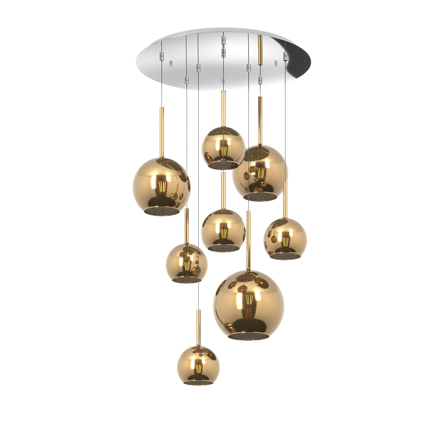 Lampadario Contemporaneo Future Metallo Cromo Vetro Mix Oro 8 Luci E27
