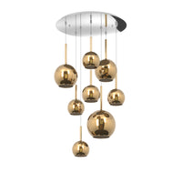 Lampadario Contemporaneo Future Metallo Cromo Vetro Mix Oro 8 Luci E27