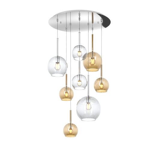 Lampadario Contemporaneo Future Metallo Cromo Vetro Mix Trasp-Ambra 8 Luci E27