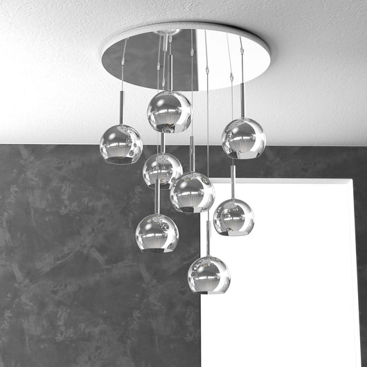 Lampadario Contemporaneo Future Metallo Cromo Vetro 8 Luci E27