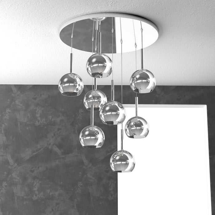 Lampadario Contemporaneo Future Metallo Cromo Vetro 8 Luci E27