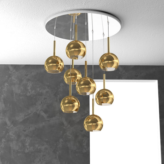 Lampadario Contemporaneo Future Metallo Cromo Vetro Oro 8 Luci E27