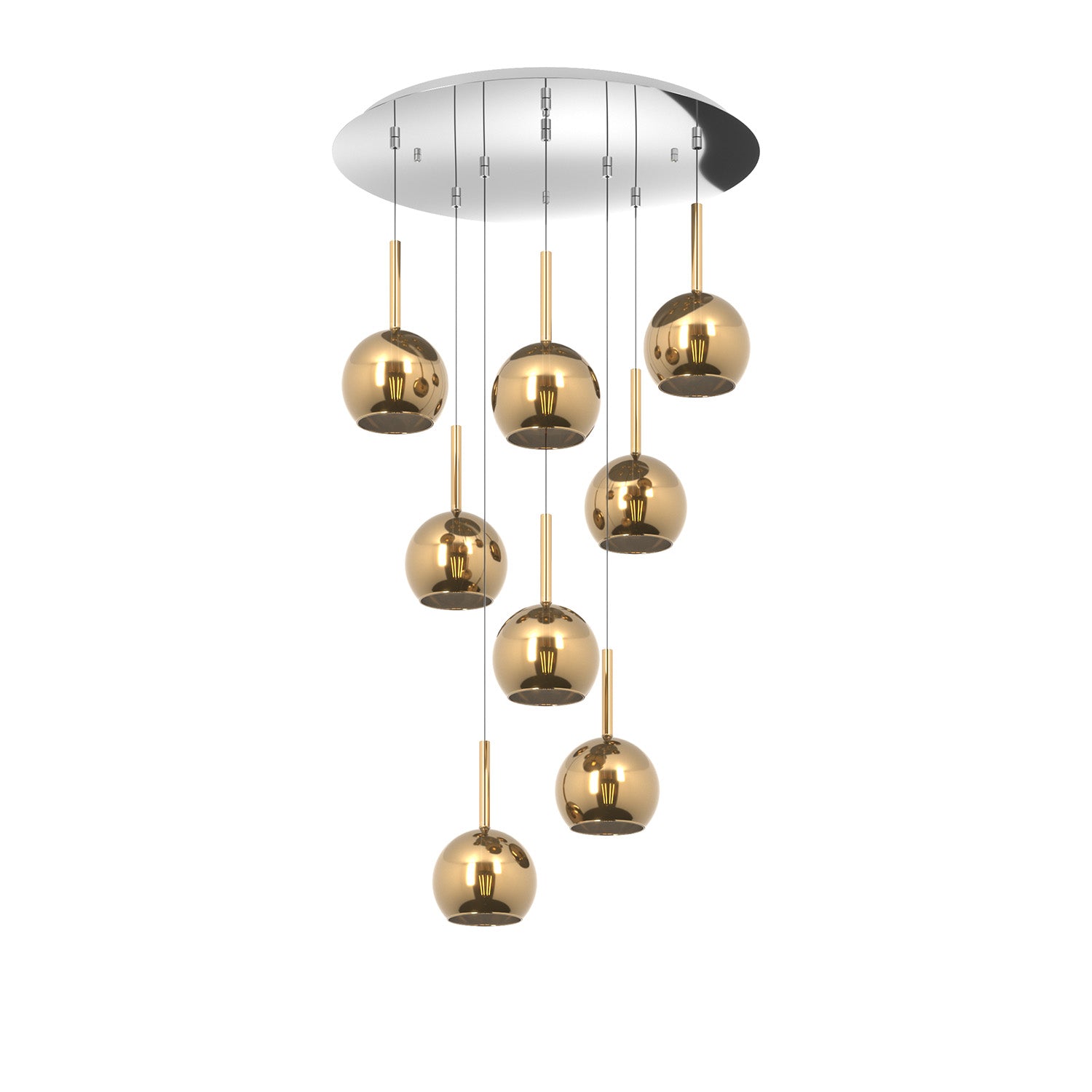 Lampadario Contemporaneo Future Metallo Cromo Vetro Oro 8 Luci E27