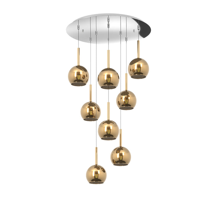 Lampadario Contemporaneo Future Metallo Cromo Vetro Oro 8 Luci E27