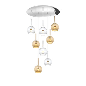 Lampadario Contemporaneo Future Metallo Cromo Vetro Trasp-Ambra 8 Luci E27