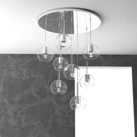 Lampadario Contemporaneo Future Metallo Cromo Vetro Trasparente 8 Luci E27