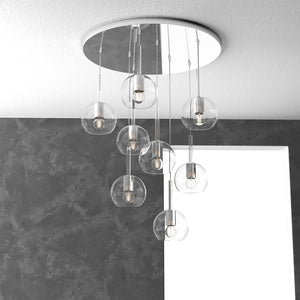 Lampadario Contemporaneo Future Metallo Cromo Vetro Trasparente 8 Luci E27