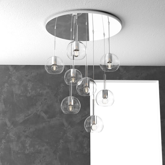 Lampadario Contemporaneo Future Metallo Cromo Vetro Trasparente 8 Luci E27