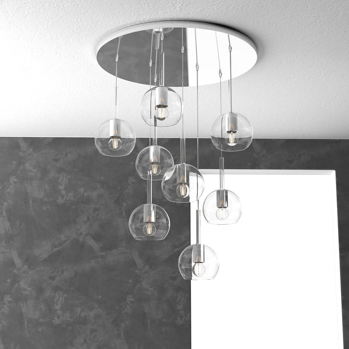 Lampadario Contemporaneo Future Metallo Cromo Vetro Trasparente 8 Luci E27