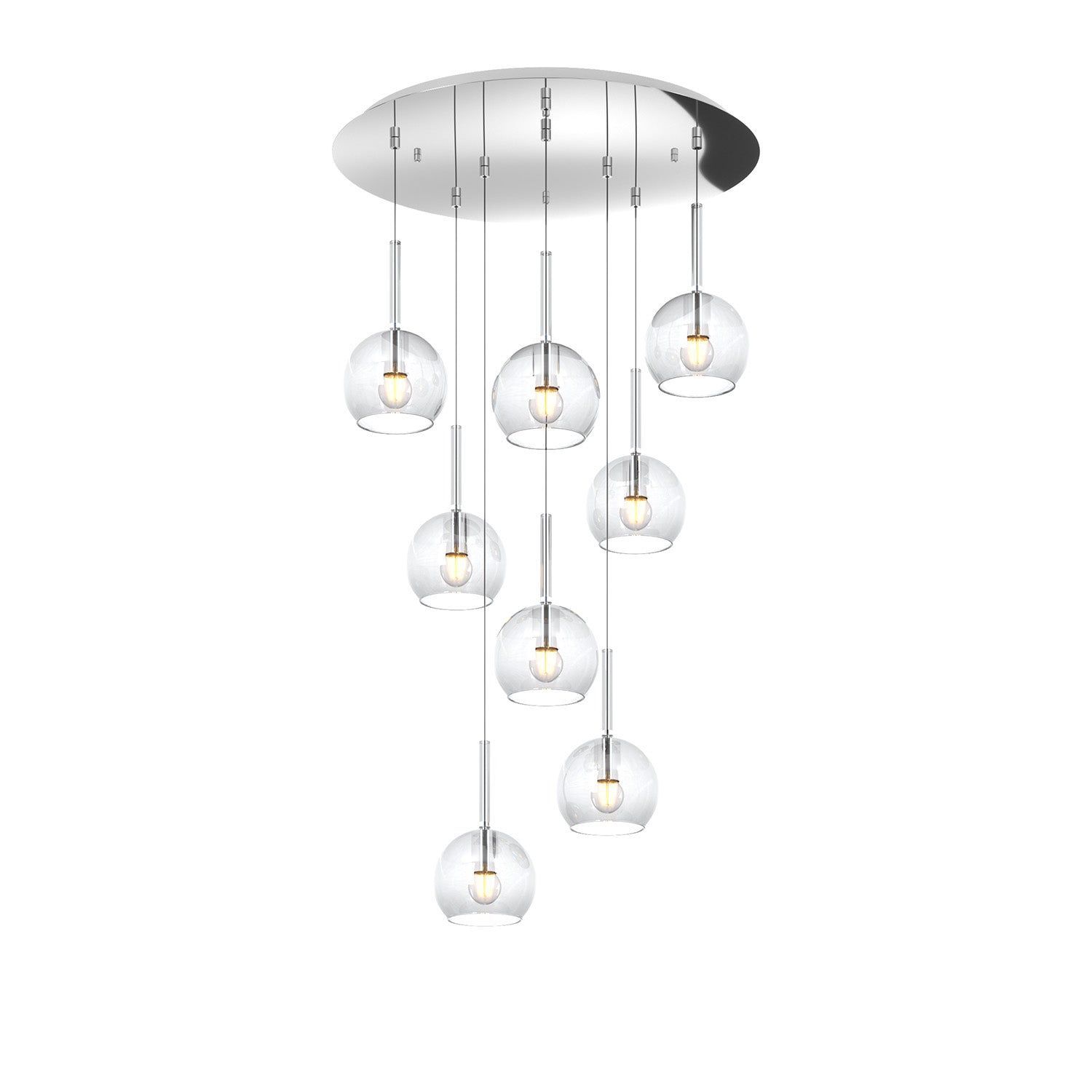 Lampadario Contemporaneo Future Metallo Cromo Vetro Trasparente 8 Luci E27
