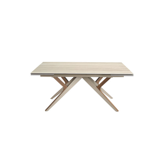 Tavolo da pranzo rettangolare allungabile in marmo porcellanato, acciaio sabbia metallizzato e noce