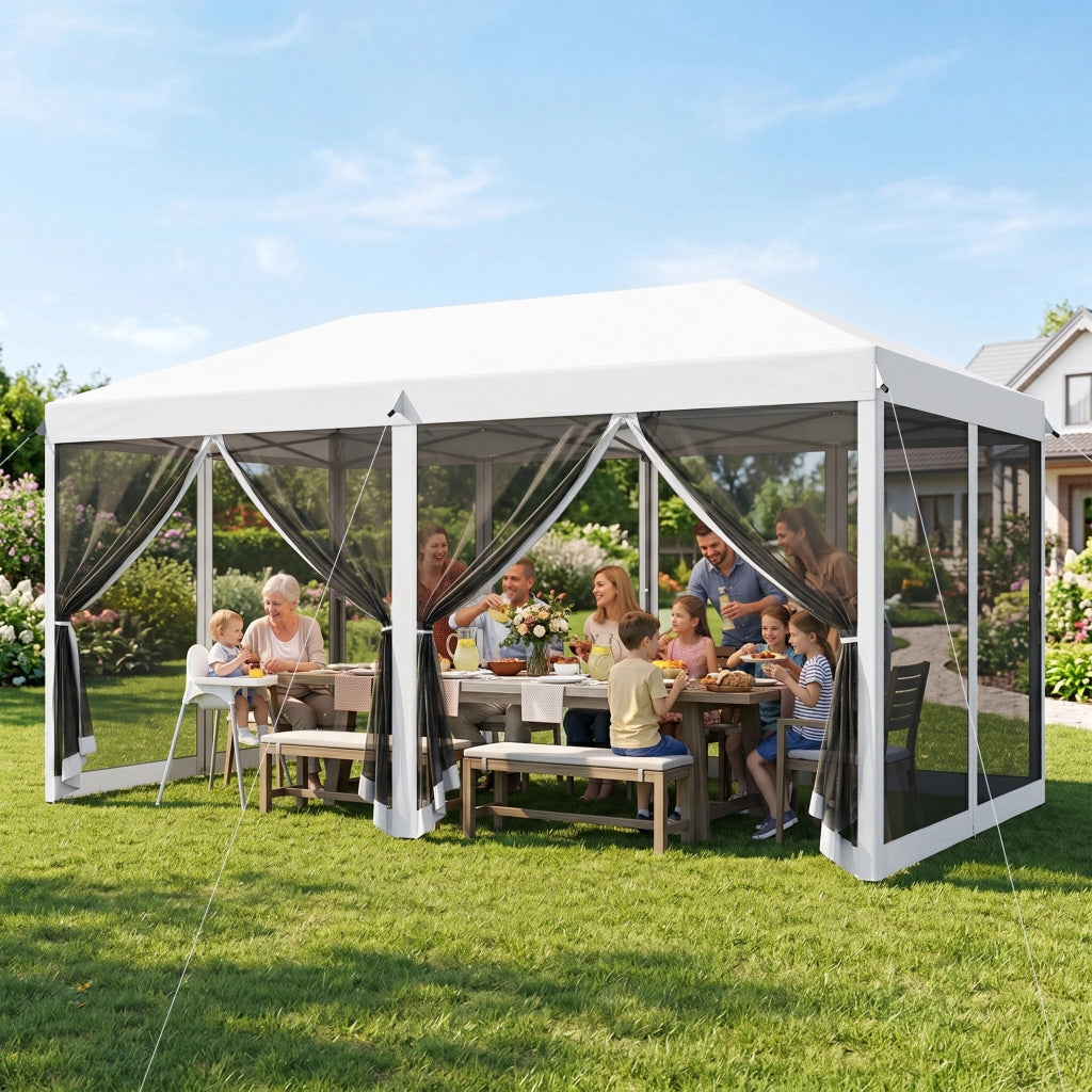 Gazebo da Giardino Pieghevole con Zanzariera ¨C Zephmum ¨C 6x3 m Crema