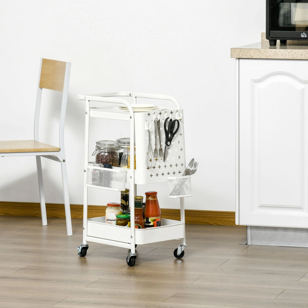 Carrello Multifunzionale con 4 Ganchos e 2 Cestas ¨C zephmum ¨C Bianco 51.5x32x75.6 cm