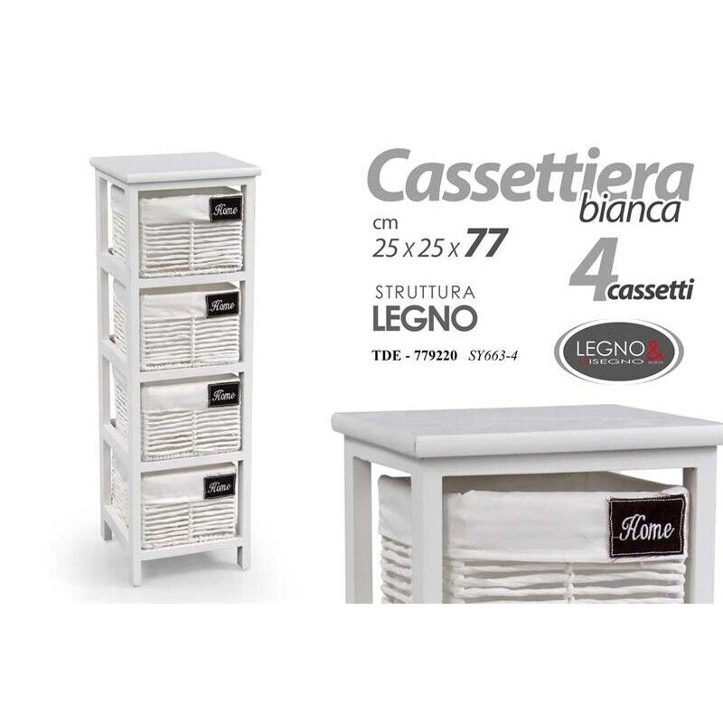HOME CASSETTIERA CON 4 CESTE 25X25X77 CM IN COLORE BIANCO