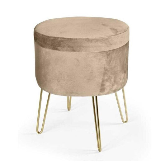 POUF CONTENITORE IN VELLUTO CON GAMBE ORO 38X38XH46 CM COLORE BEIGE