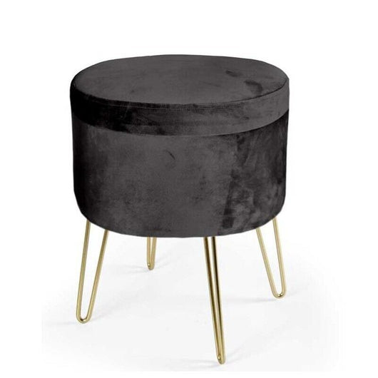 POUF CONTENITORE IN VELLUTO CON GAMBE ORO 38X38XH46 CM COLORE NERO