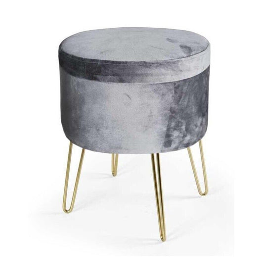 POUF CONTENITORE IN VELLUTO CON GAMBE ORO 38X38XH46 CM COLORE GRIGIO
