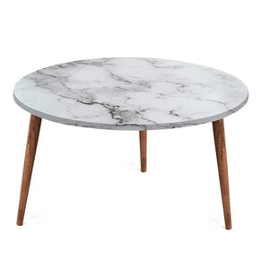 TABLE TAVOLINO TONDO DA CAFFÈ CON PIANO AD EFFETTO MARMO BIANCO DA 75 CM