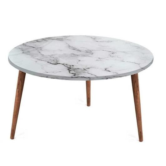 TABLE TAVOLINO TONDO DA CAFFÈ CON PIANO AD EFFETTO MARMO BIANCO DA 75 CM