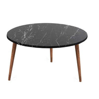 TABLE TAVOLINO TONDO DA CAFFÈ CON PIANO AD EFFETTO MARMO NERO DA 75 CM