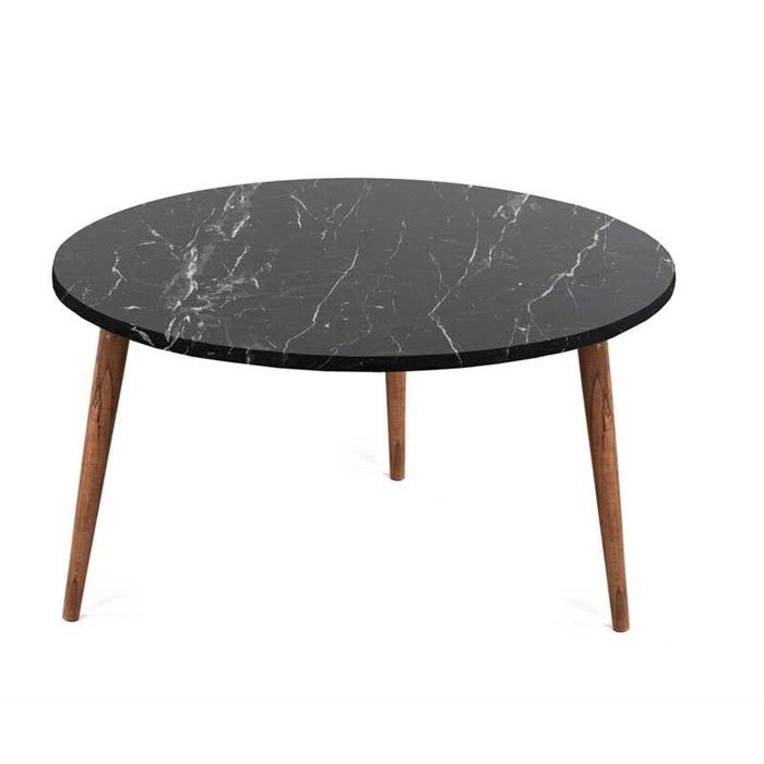 TABLE TAVOLINO TONDO DA CAFFÈ CON PIANO AD EFFETTO MARMO NERO DA 75 CM