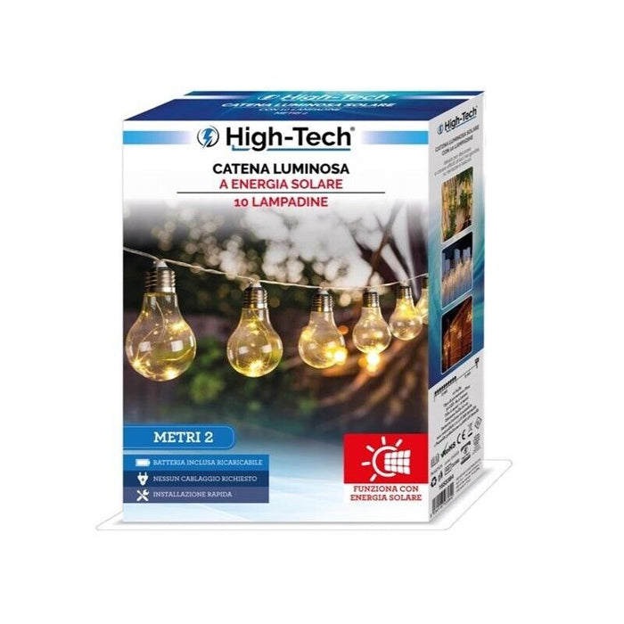 HIGH-TECH CATENA LUMINOSA AD ENERGIA SOLARE CON 10 LAMPADINE 2 MT LUCE CALDA