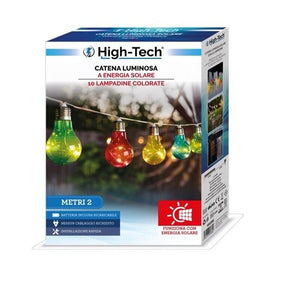 HIGH-TECH CATENA LUMINOSA AD ENERGIA SOLARE CON 10 LAMPADINE 2 MT MULTICOLORE