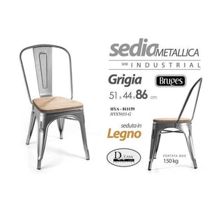 SEDIA BRUGES VINTAGE 51 X 44 X 85 CM COLORE GRIGIO SEDUTA IN LEGNO