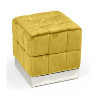 POUF CUBO IN VELLUTO CON BASE METALLO 39 X 39 X 40 CM COLORE GIALLO ORO