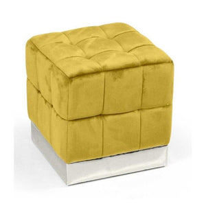 POUF CUBO IN VELLUTO CON BASE METALLO 39 X 39 X 40 CM COLORE GIALLO ORO