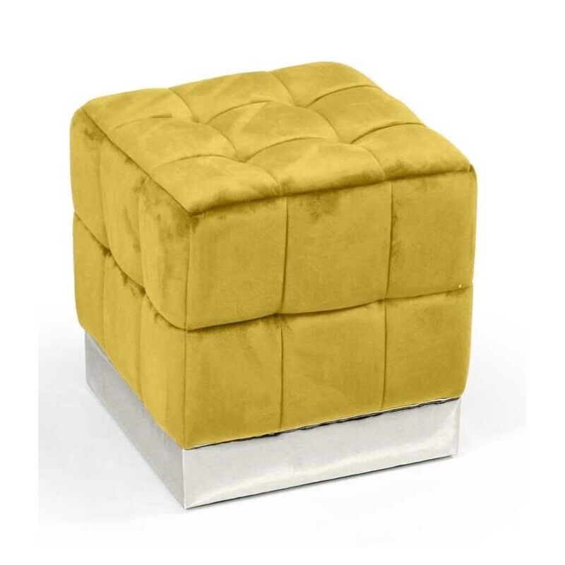 POUF CUBO IN VELLUTO CON BASE METALLO 39 X 39 X 40 CM COLORE GIALLO ORO