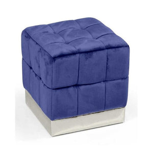 POUF CUBO IN VELLUTO CON BASE METALLO 39 X 39 X 40 CM COLORE BLU