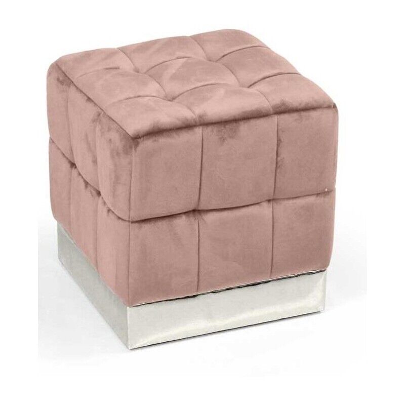 POUF CUBO IN VELLUTO CON BASE METALLO 39 X 39 X 40 CM COLORE ROSA ANTICO
