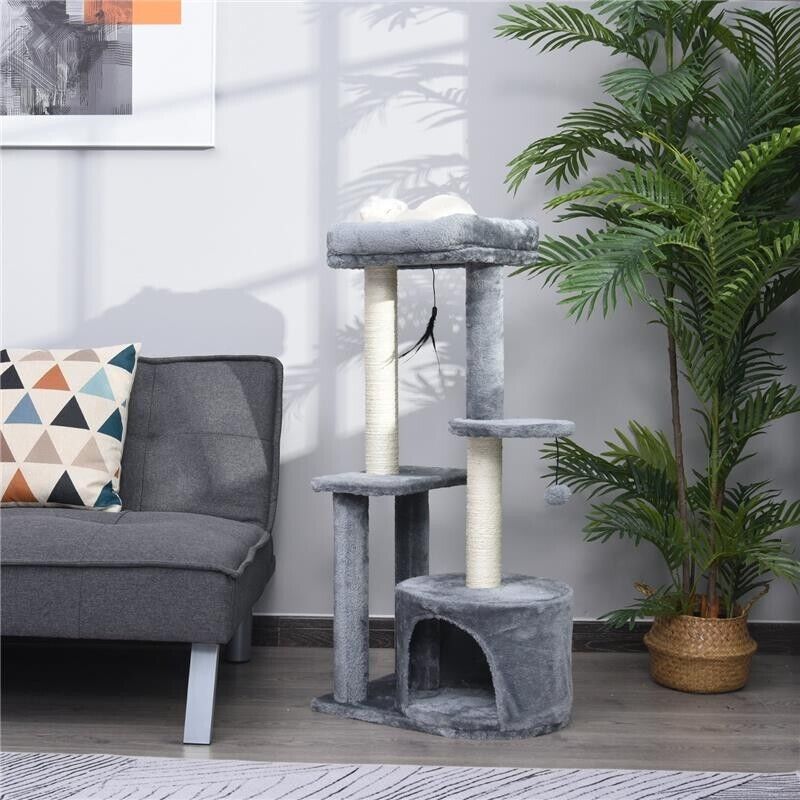 TIRAGRAFFI PER GATTI CON CUCCIA E 2 RIPIANI 48 X 35 X 100 CM BIANCO E GRIGIO