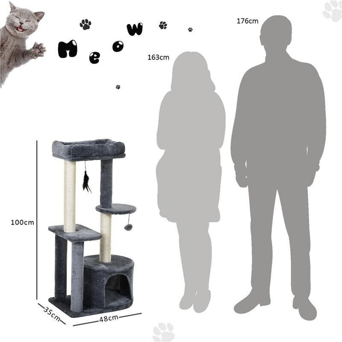 TIRAGRAFFI PER GATTI CON CUCCIA E 2 RIPIANI 48 X 35 X 100 CM BIANCO E GRIGIO