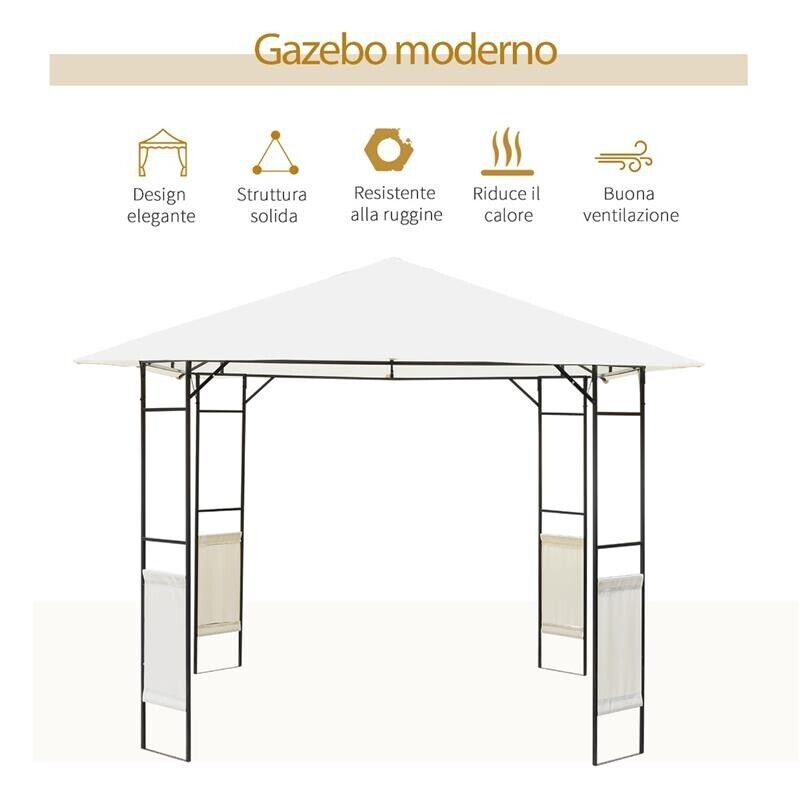 TENDONE PER GAZEBO DA GIARDINO IN METALLO 3 X 3MT COLORE BIANCO