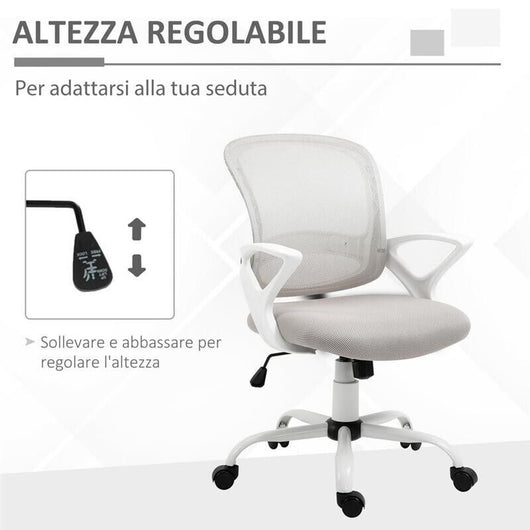 SEDIA ERGONOMICA DA UFFICIO CON ALTEZZA REGOLABILE IN TESSUTO A RETE GRIGIO