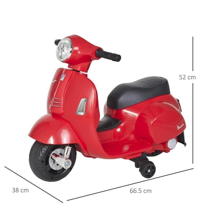 VESPA ELETTRICA PER BAMBINI CON BATTERIA 6V FARI E CLACSON 18-36 MESI ROSSA