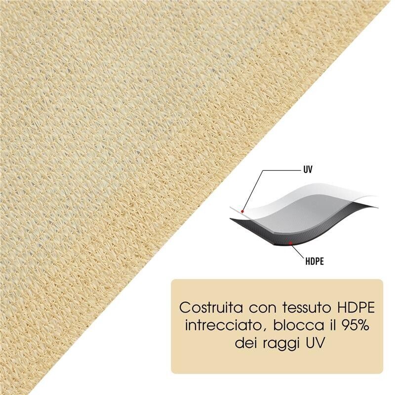 TENDA DA SOLE A VELA QUADRATA IN HDPE 360 X 360 CM IN COLORE SABBIA