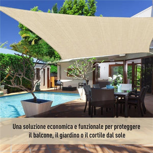 TENDA DA SOLE A VELA QUADRATA IN HDPE 360 X 360 CM IN COLORE SABBIA