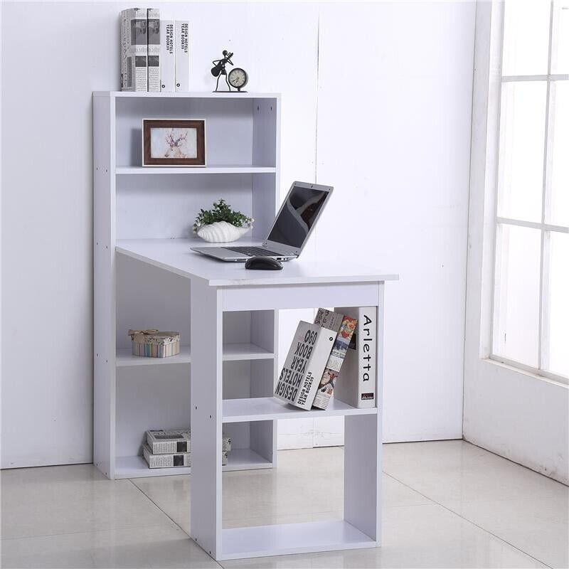 SCRIVANIA MODERNA CON LIBRERIA IN LEGNO 120 X 55 X 120 CM BIANCO