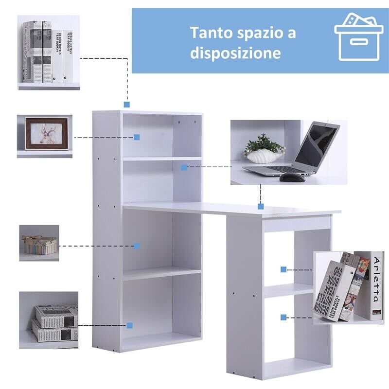 SCRIVANIA MODERNA CON LIBRERIA IN LEGNO 120 X 55 X 120 CM BIANCO