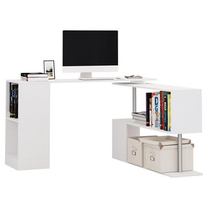 SCRIVANIA MODERNA  ANGOLARE PER PC CON LIBRERIA IN LEGNO BIANCO