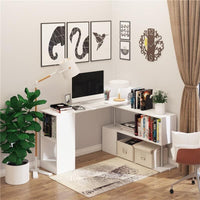 SCRIVANIA MODERNA  ANGOLARE PER PC CON LIBRERIA IN LEGNO BIANCO