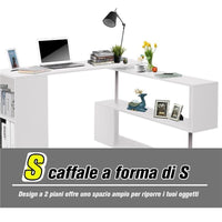 SCRIVANIA MODERNA  ANGOLARE PER PC CON LIBRERIA IN LEGNO BIANCO